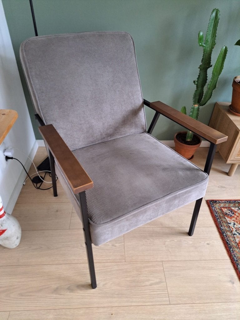 Fauteuil WOOOD - grijs - €50!, Ophalen, Gebruikt, Minder dan 75 cm, 50 tot 75 cm