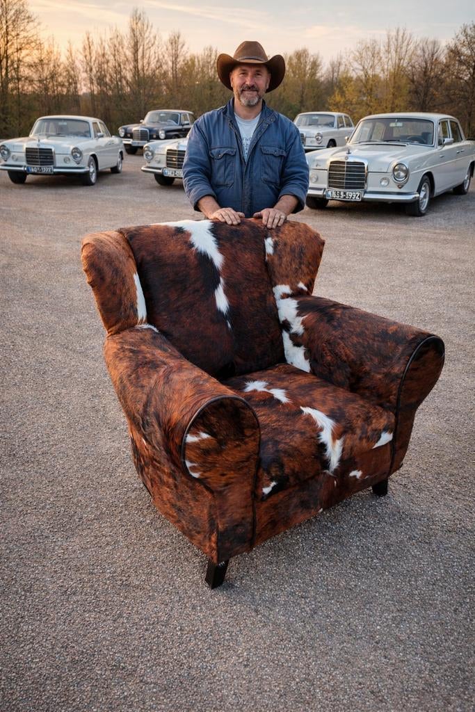 Fauteuil van koeienhuid, Ophalen of Verzenden