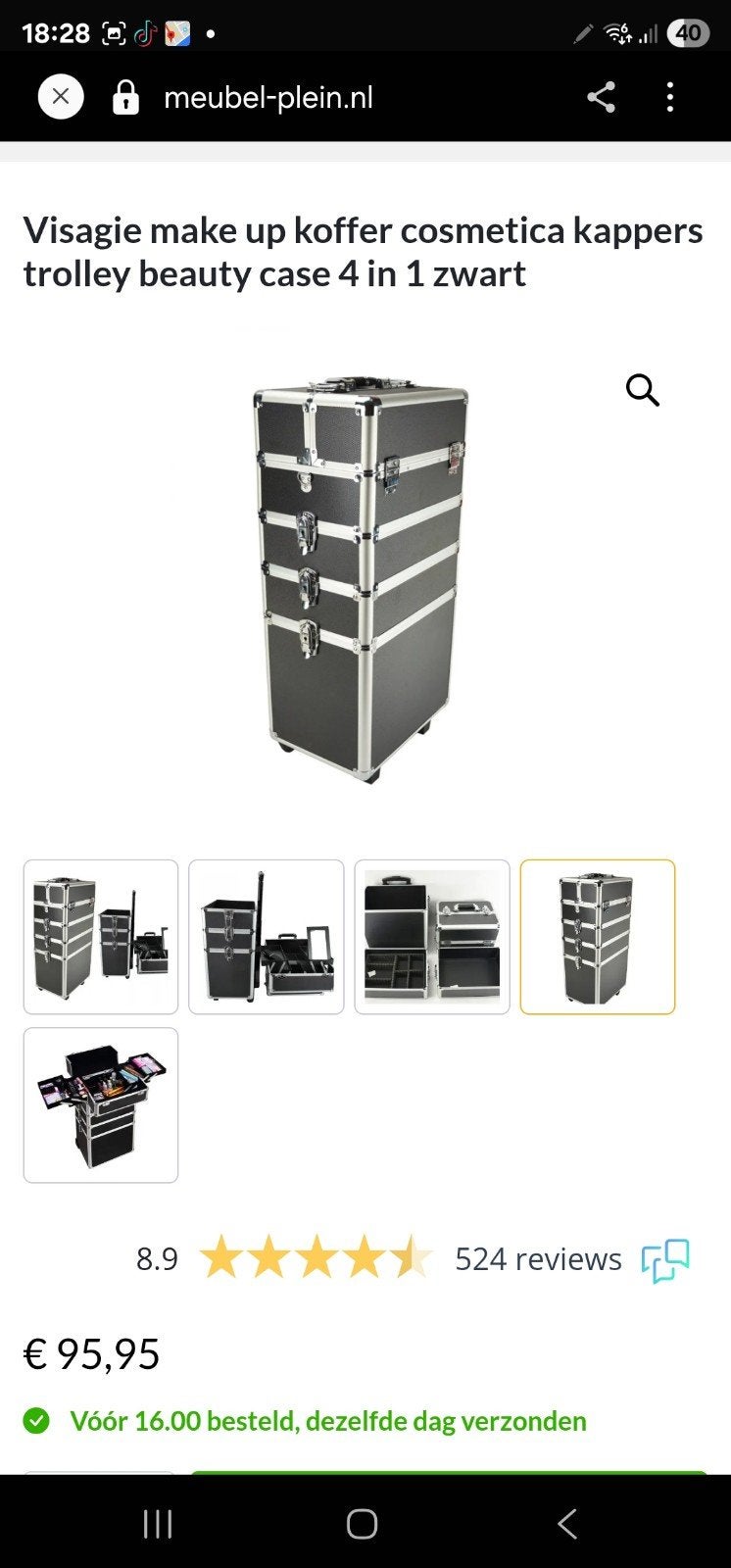 Visagie make-up koffer cosmetica kappers trolley 4 in 1, Ophalen, Gebruikt, Zwart, Hardcase