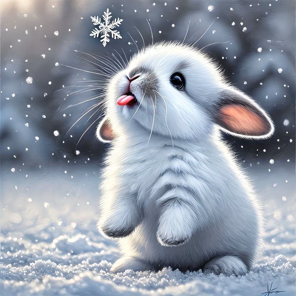 25x25cm Diamond Painting konijntje in de sneeuw nr 485, Verzenden, Nieuw, Overige materialen, Overige merken