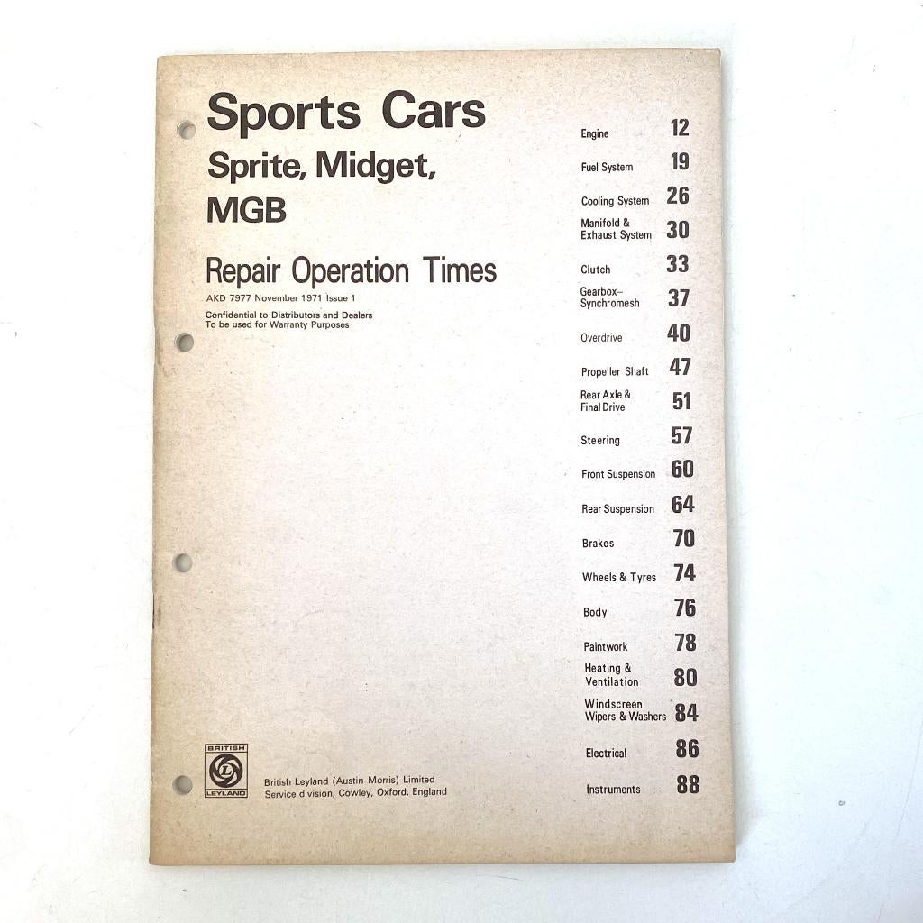 MG Sprite, Midget, MGB – Repair operation times, Verzenden