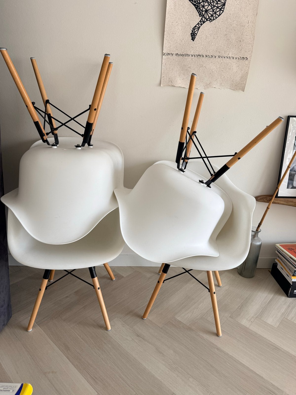 Set van 2 Witte Eetkamerstoelen met Houten Poten, Ophalen, Gebruikt, Twee, Wit