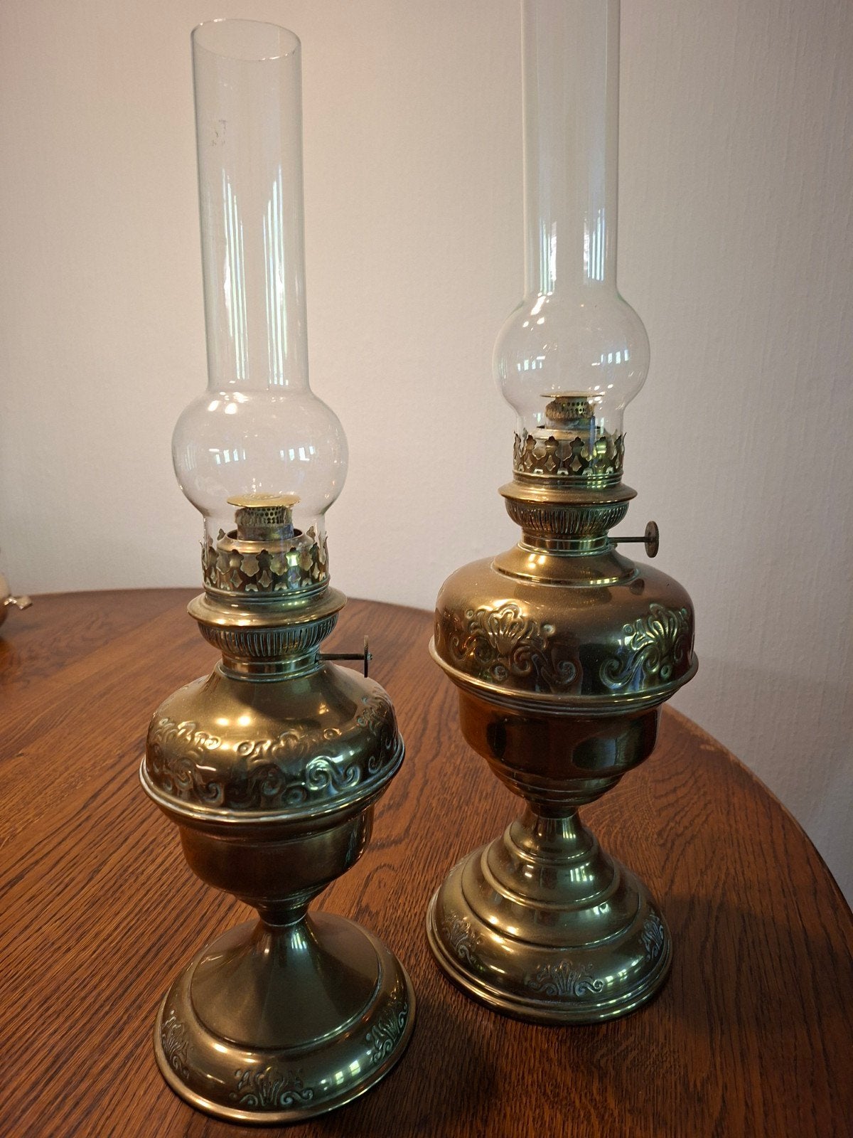 Set van 2 Antieke Messing Olielampen, Antiek en Kunst, Ophalen