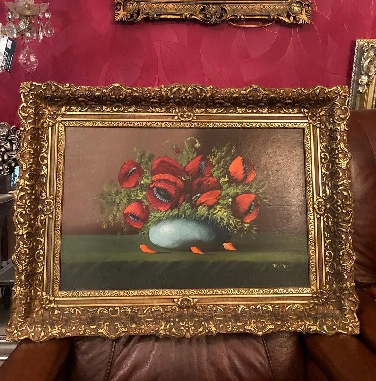 Gesigneerd oud schilderij bloemen; olieverf op doek, Antiek en Kunst, Kunst | Schilderijen | Klassiek, Ophalen of Verzenden