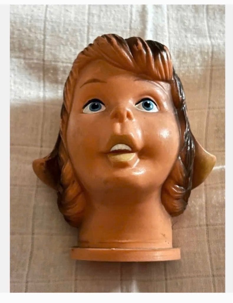 Vintage Poppenhoofd meisje, 10 cm, Verzamelen, Ophalen of Verzenden, Zo goed als nieuw, X, Pop
