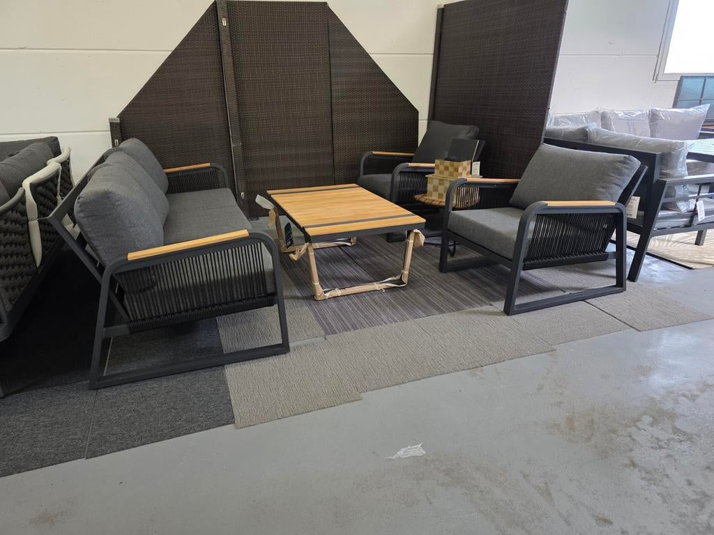 SenS-Line - Robinson Aluminium Teak Loungeset - Zwart, Ophalen of Verzenden