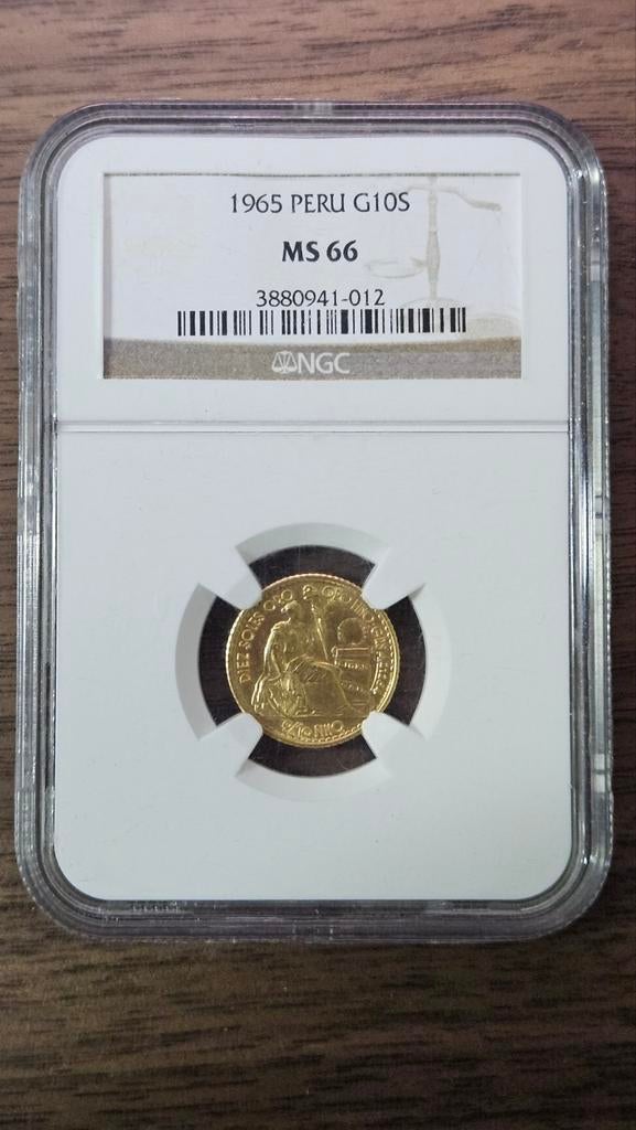 10 sol  peru in slab ngc ms66, Ophalen of Verzenden, Oostenrijk, 2 euro, Goud