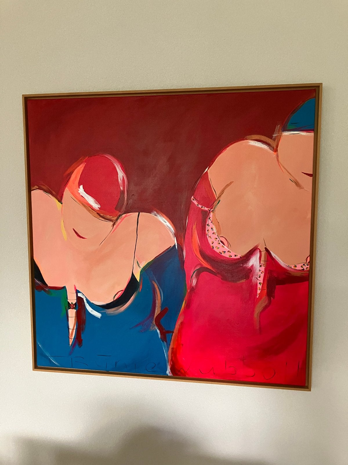 Kleurrijk Acryl Schilderij 'Leuke Meiden' Trynie Wubbolt, Handgeschilderd, Ophalen of Verzenden, Textiel, Figuren