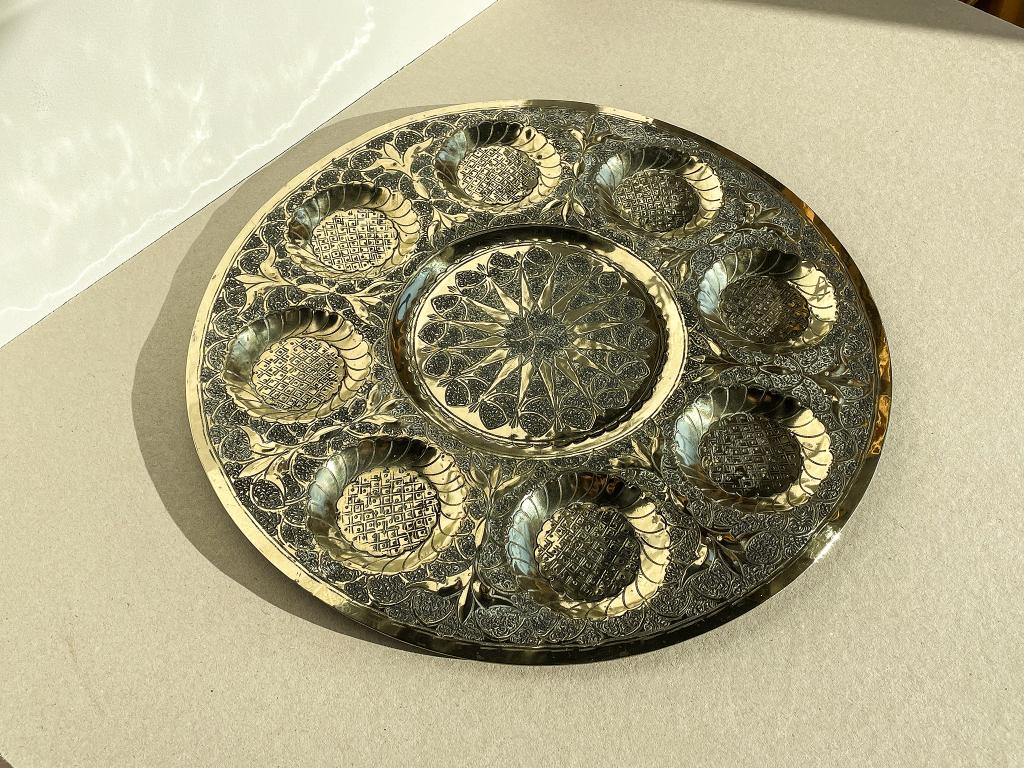 Grote antieke Perzische schaal, dienblad massief messing, Ophalen of Verzenden