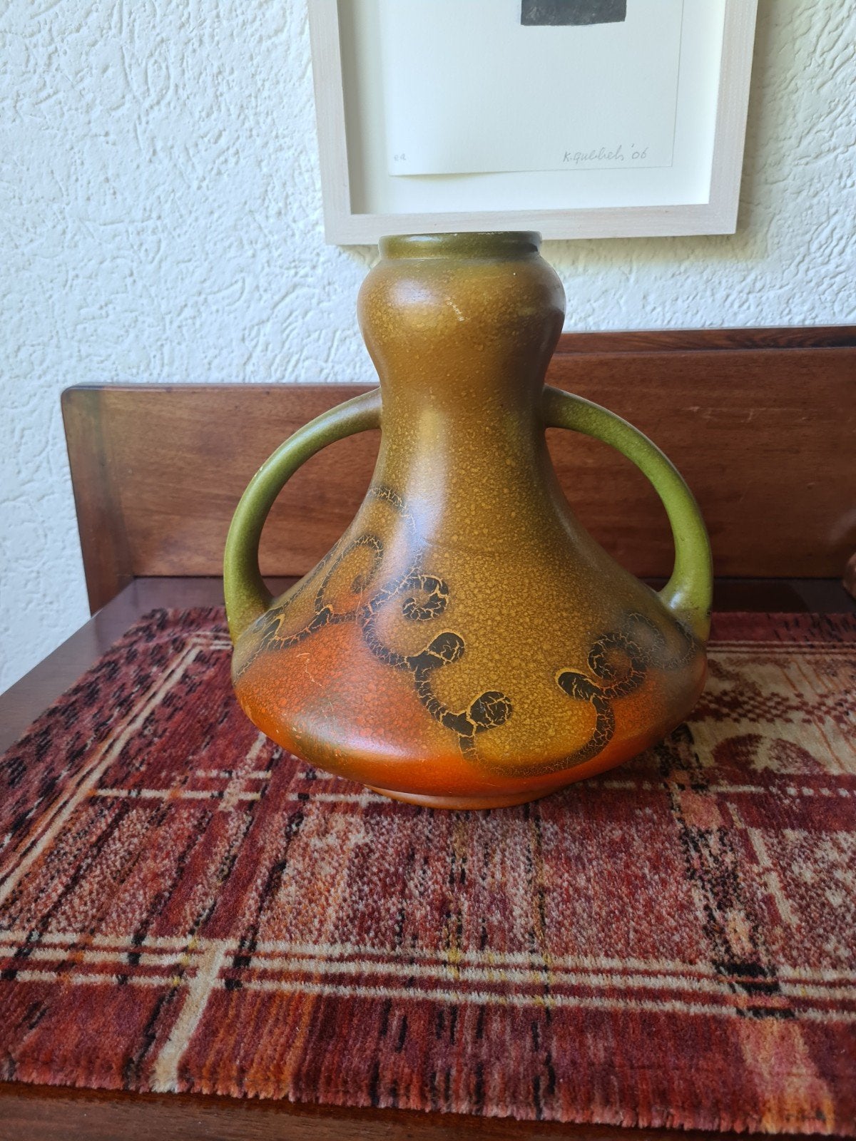 Antieke plateel? vaas met handvatten, Ophalen
