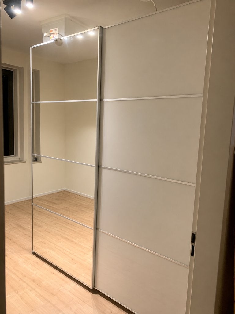 IKEA PAX 200x236 schuifdeuren spiegel + wit, incl. lades, Ophalen, 200 cm of meer, Zo goed als nieuw, 200 cm of meer