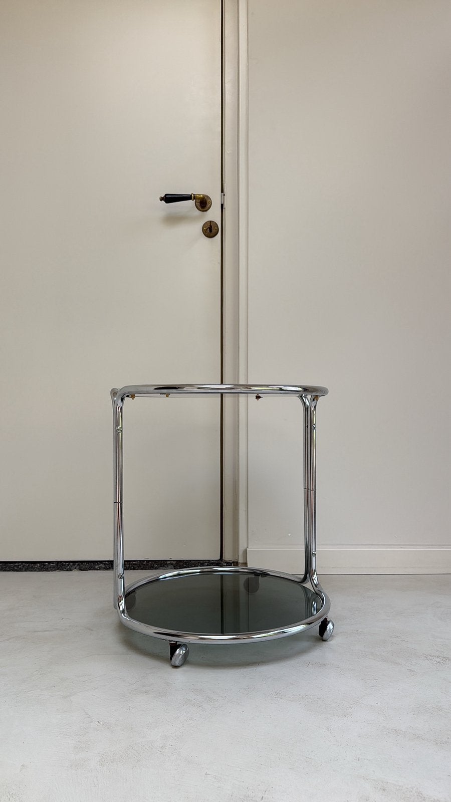 Vintage verchroomde glazen trolley / serveerwagen, Ophalen