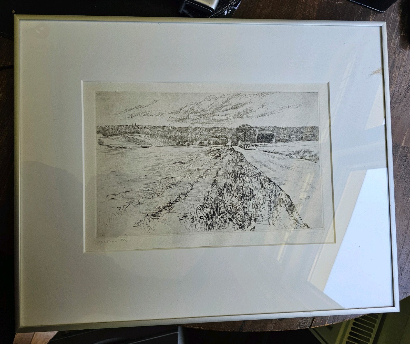 Originele Ets ‘Nederlands Landschap’ (1992) Antoon van Meer, Antiek en Kunst, Ophalen of Verzenden