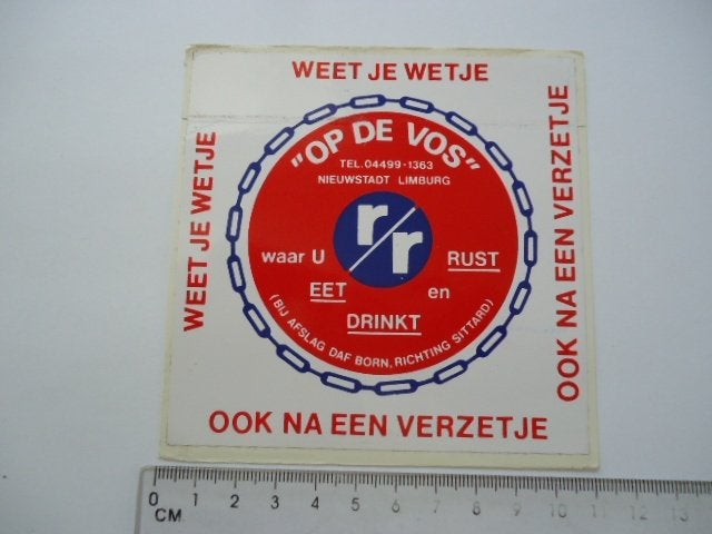 sticker oud ROUTIERS Truck stop Op de Vos daf born nieuwstad, Verzenden, Zo goed als nieuw, Bedrijf of Vereniging