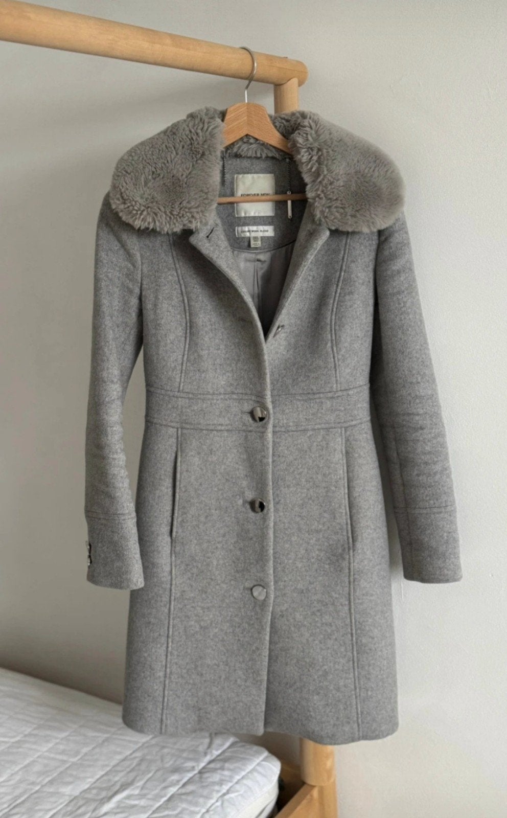 Prachtige grijze wollen mantel, Forever New, Ophalen of Verzenden, Zo goed als nieuw, Maat 34 (XS) of kleiner