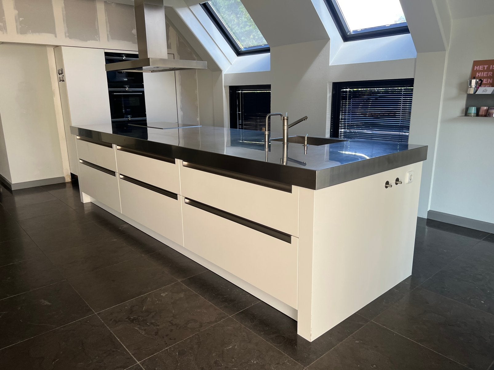 Keuken eiland 1200x3800mm, wit met rvs blad, Ophalen, Gebruikt, Wit, Overige typen