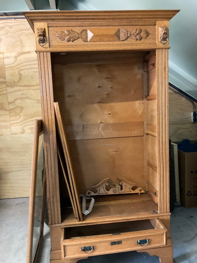 massief eiken servieskast, Ophalen, Glas, Gebruikt, Met deur(en)