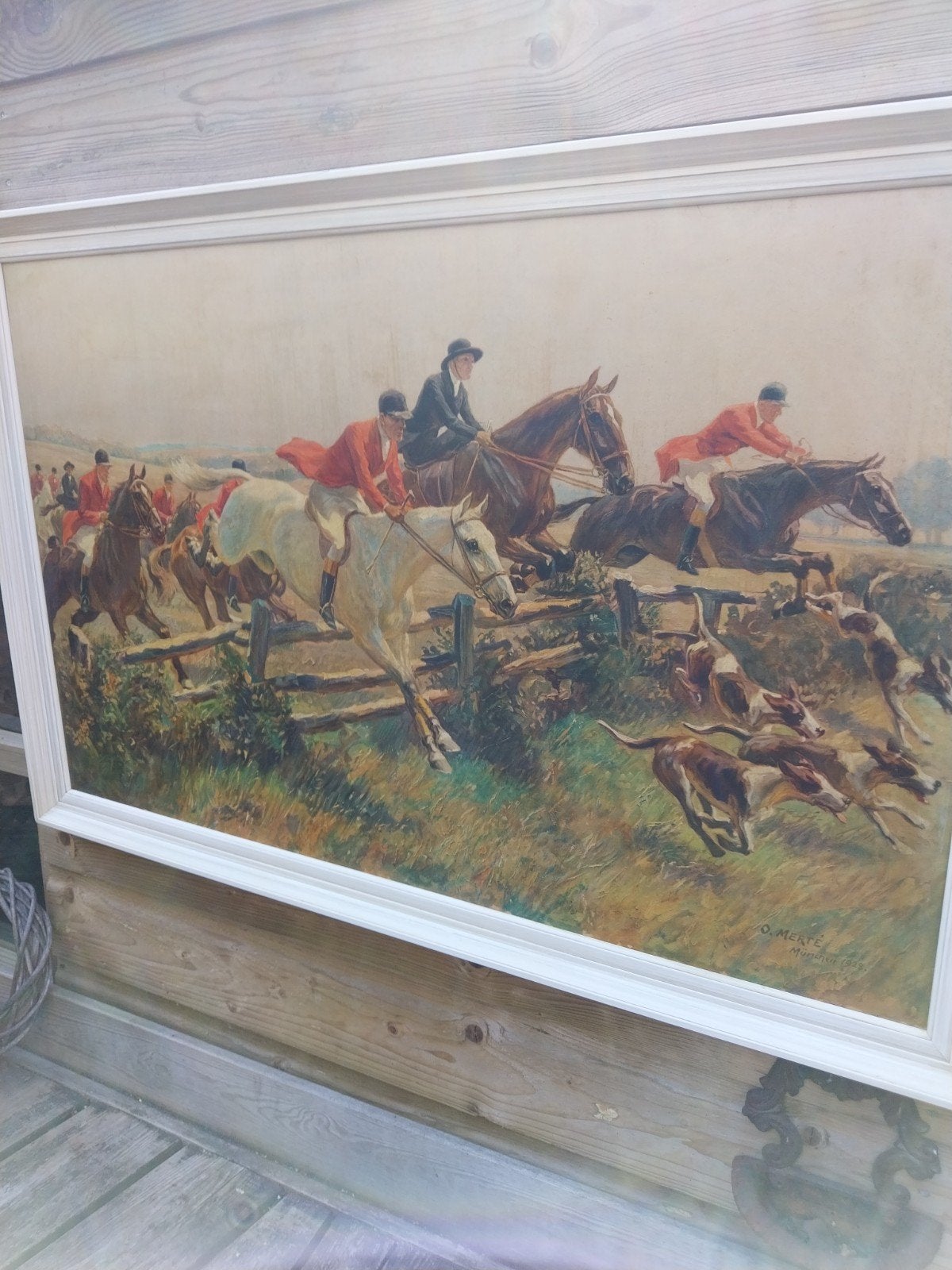Prachtig schilderij jachttafereel met honden en paarden, Ophalen of Verzenden