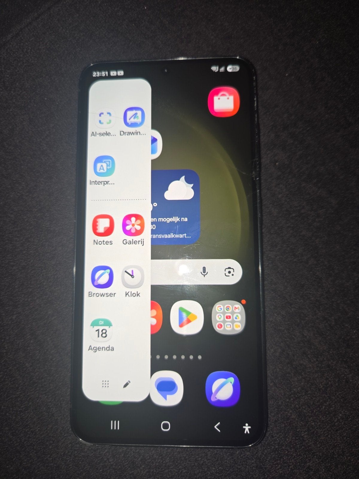 Samsung S23 heeft een barst is niet hinderlijk werkt prima, Ophalen, Zwart, Galaxy S23