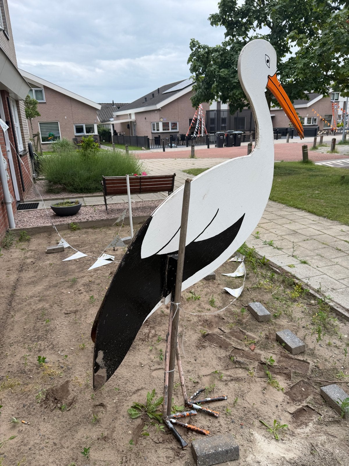 Geboorte ooievaar met naam (zelf te verwijderen), Ophalen, Gebruikt, Geboortebord