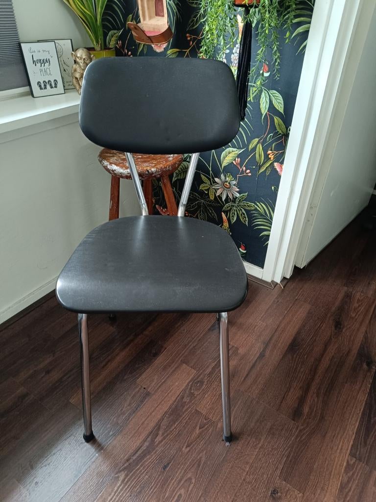 Jaren '60 Brabantia stijl buizenframe keukenstoel zwart skai, Ophalen, Zwart, Eén
