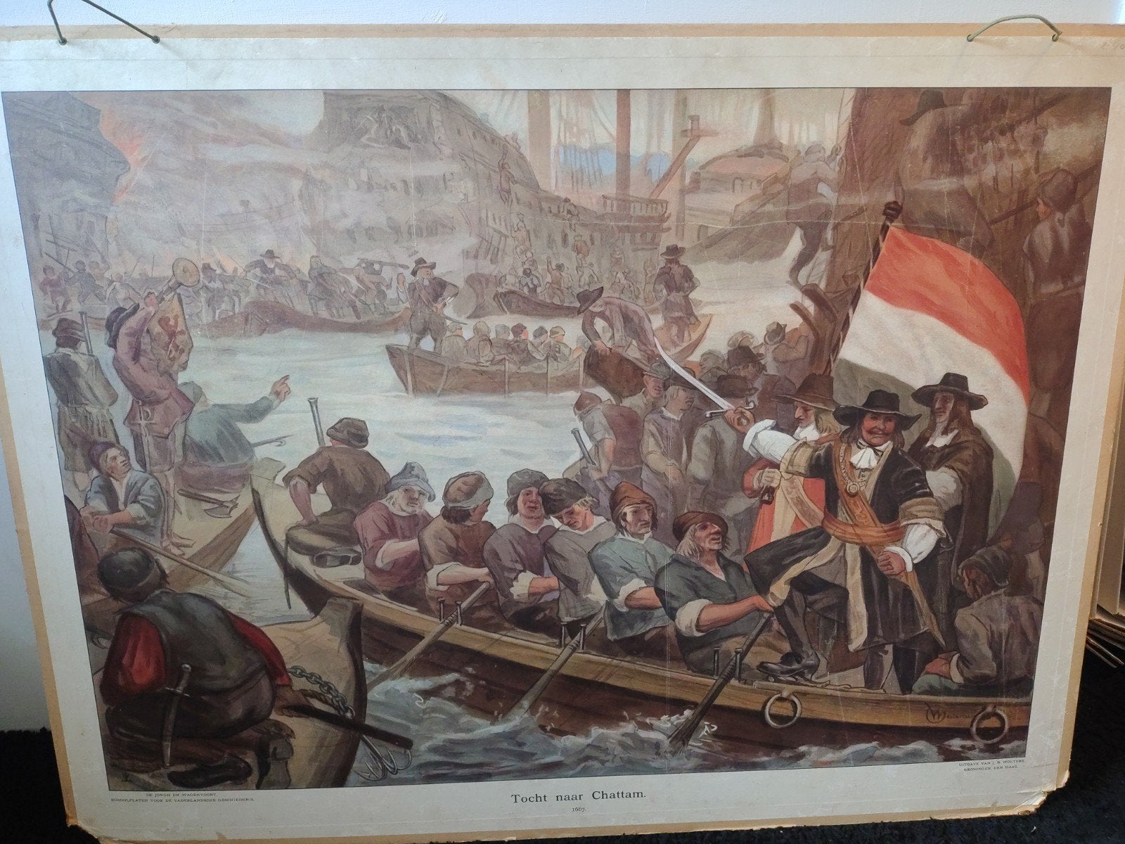 Schoolplaat Tocht naar Chatham 1667, Antiek en Kunst, Ophalen, Geschiedenis