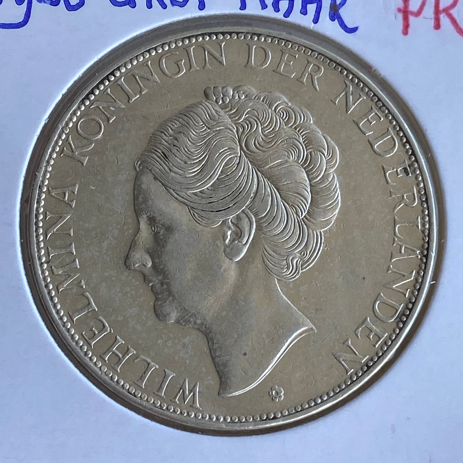 Rijksdaalder Zilver uit 1938 (Nr1) GROF haar van Wilhelmina, Verzenden, Zilver, Koningin Wilhelmina, Losse munt