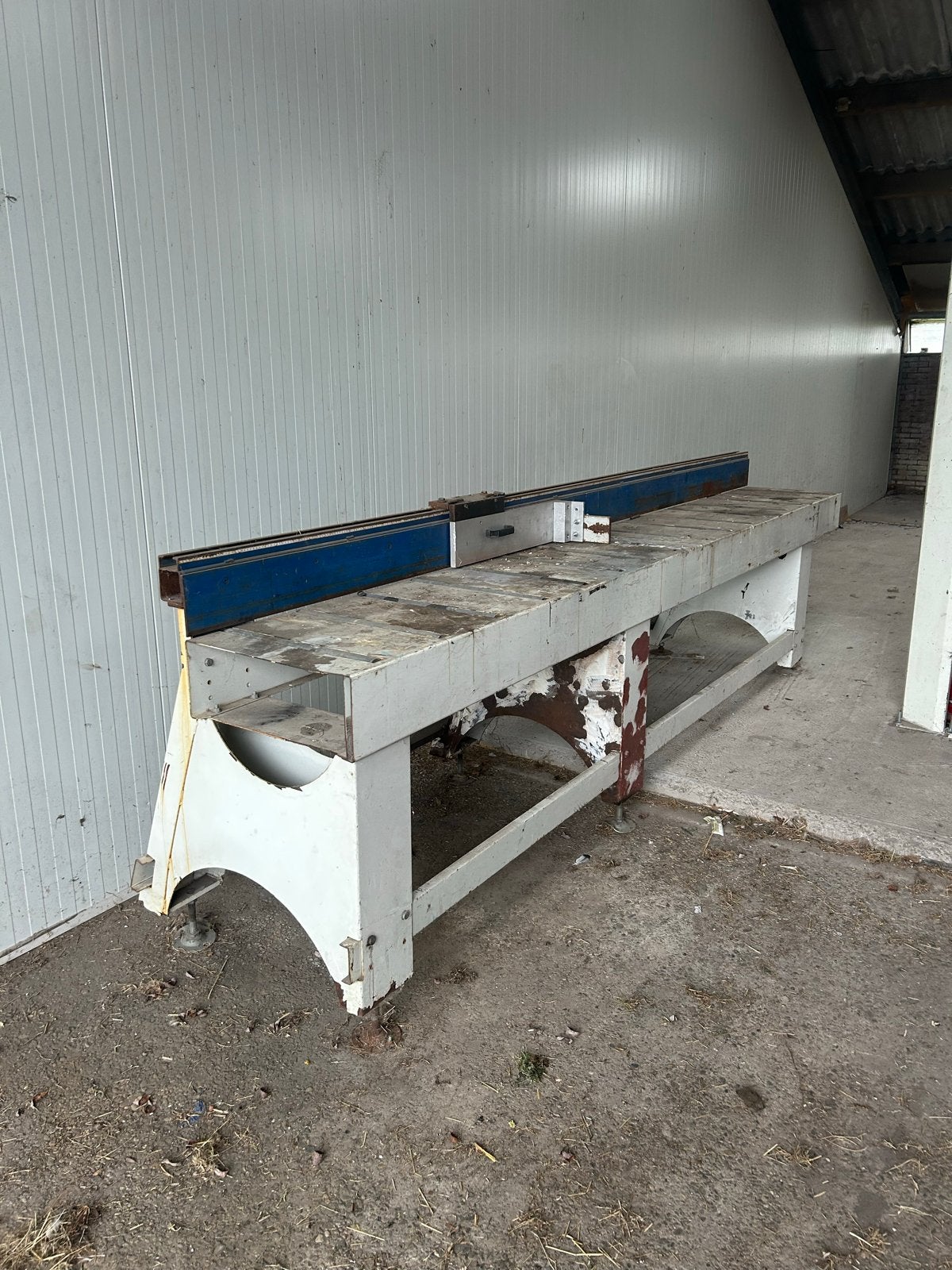 Roltafel/rolwerkbank/ zaagtafel met zaagrails, 595cm lang, Doe-het-zelf en Verbouw, Gereedschap | Zaagmachines, Gebruikt, Ophalen
