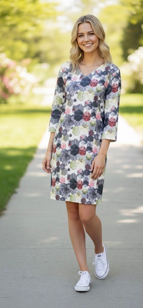 jurk For Her/viscose///nu 5 euro koopje, For her, Maat 42/44 (L), Zo goed als nieuw, Onder de knie