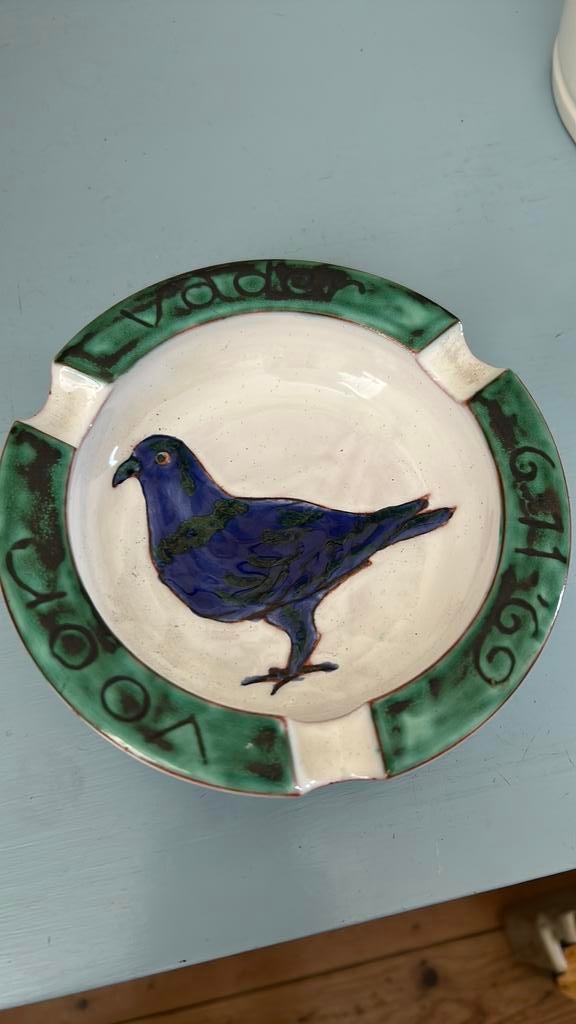 Vintage Hans Wagner keramiek asbakje met duif Voor Vader ‘69, Antiek en Kunst, Antiek | Keramiek en Aardewerk, Ophalen of Verzenden