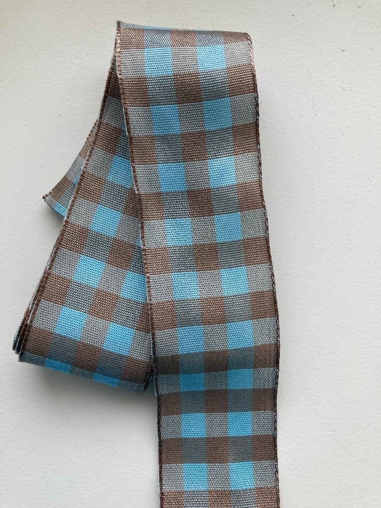 Nieuw: Lichtblauw met bruin geruit lint, Ophalen of Verzenden, Nieuw, Lint, Band of Elastiek