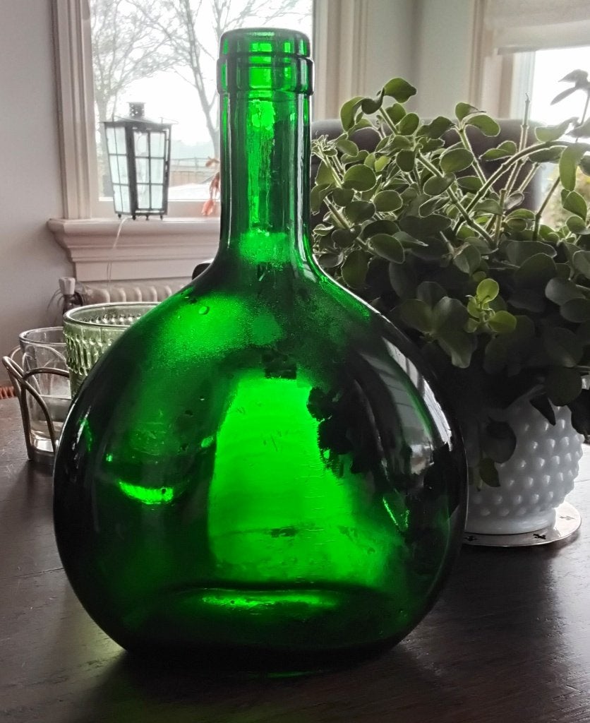 Groene glazen fles - groen glas, Ophalen of Verzenden