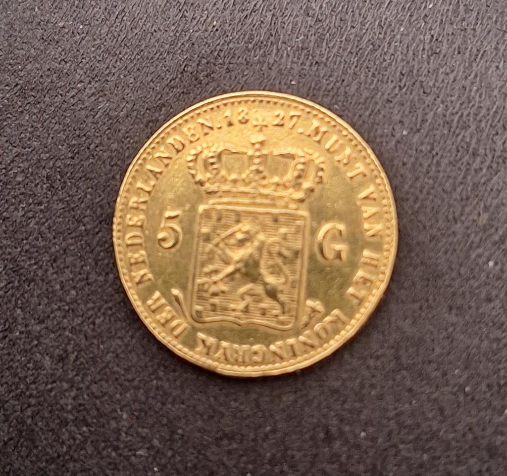 Prachtig ++  gouden vijfje Willem I 1827 Utrecht, Ophalen of Verzenden