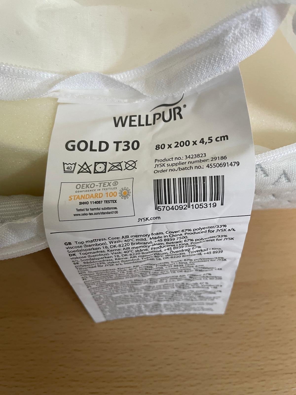 2 Wellpur Gold T30 Topmatras 80x200 cm, Ophalen, Gebruikt, Eenpersoons, 80 cm