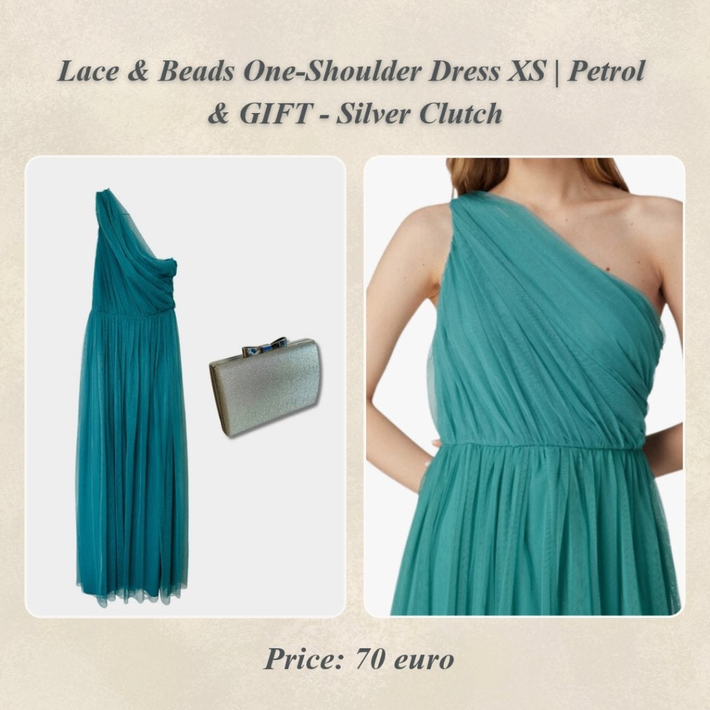 Lace & Beads One-Shoulder Dress XS | Petrol & GIFT, Blauw, Ophalen of Verzenden, Zo goed als nieuw, Maat 34 (XS) of kleiner