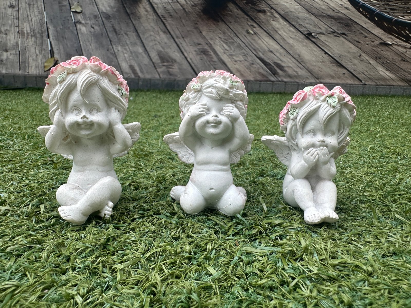 Set van 3 Engelen Beeldjes - Horen, Zien, Zwijgen, Huis en Inrichting, Ophalen, Vintage, Zo goed als nieuw, Wit
