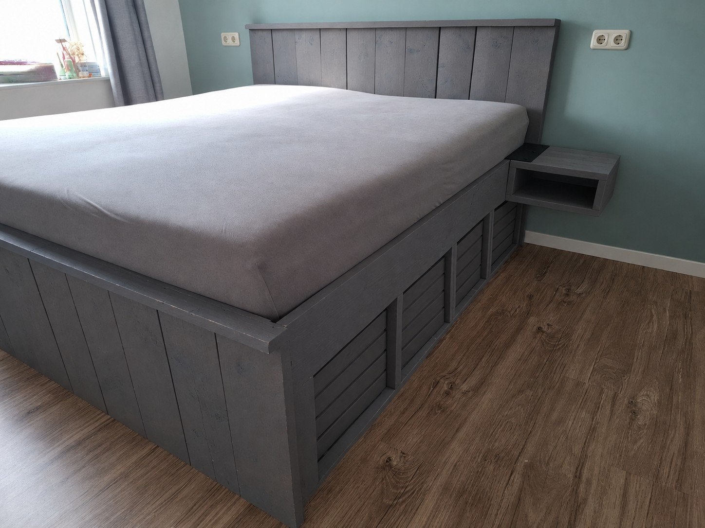 Steigerhouten bed Grey wash - 180x200 - Bijna gratis!, Ophalen, Gebruikt, Steigerhout, Tweepersoons