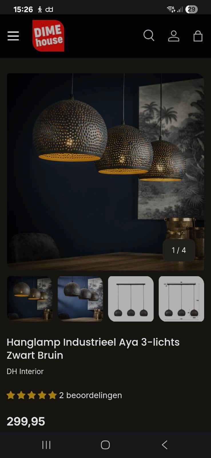 Industriële hanglamp Aya van Dimehouse, Ophalen of Verzenden, Zo goed als nieuw, Metaal, Minder dan 50 cm