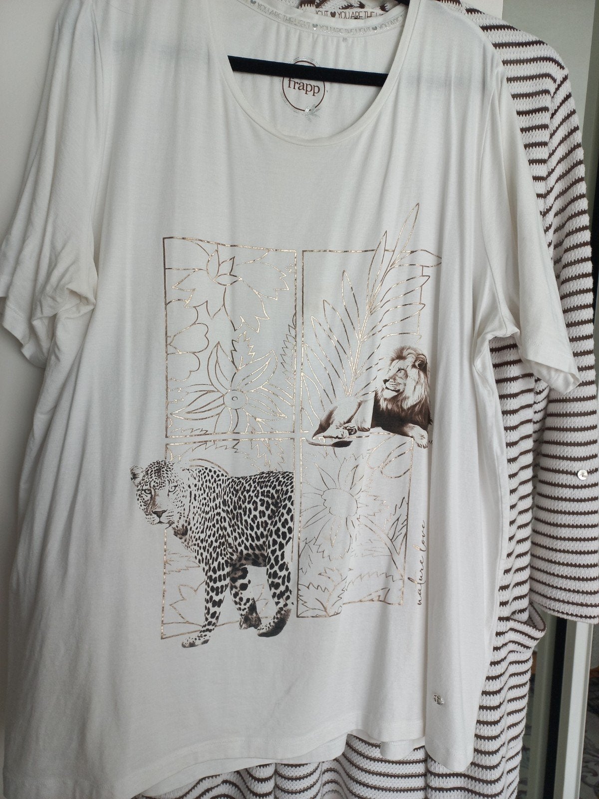 Frapp T-shirt met luipaardprint en leeuw, maat 48, Kleding | Dames, Frapp, Wit, Maat 46/48 (XL) of groter, Ophalen of Verzenden