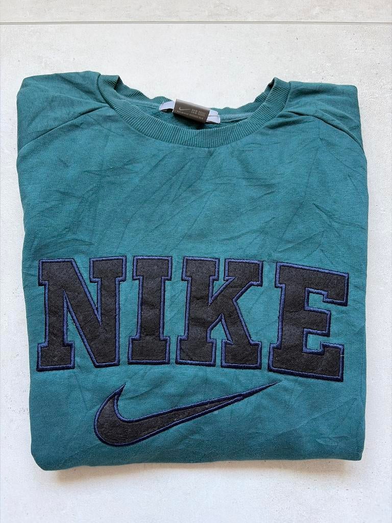 Vintage Nike Sweatshirt Groen/Blauw Maat M, Ophalen of Verzenden, Gedragen, Maat 48/50 (M), Groen