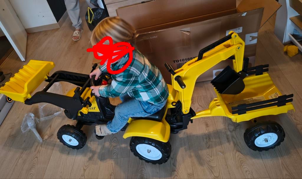 Gele kinder graafmachine met aanhanger, Kinderen en Baby's, Speelgoed | Buiten | Voertuigen en Loopfietsen, Ophalen, Zo goed als nieuw