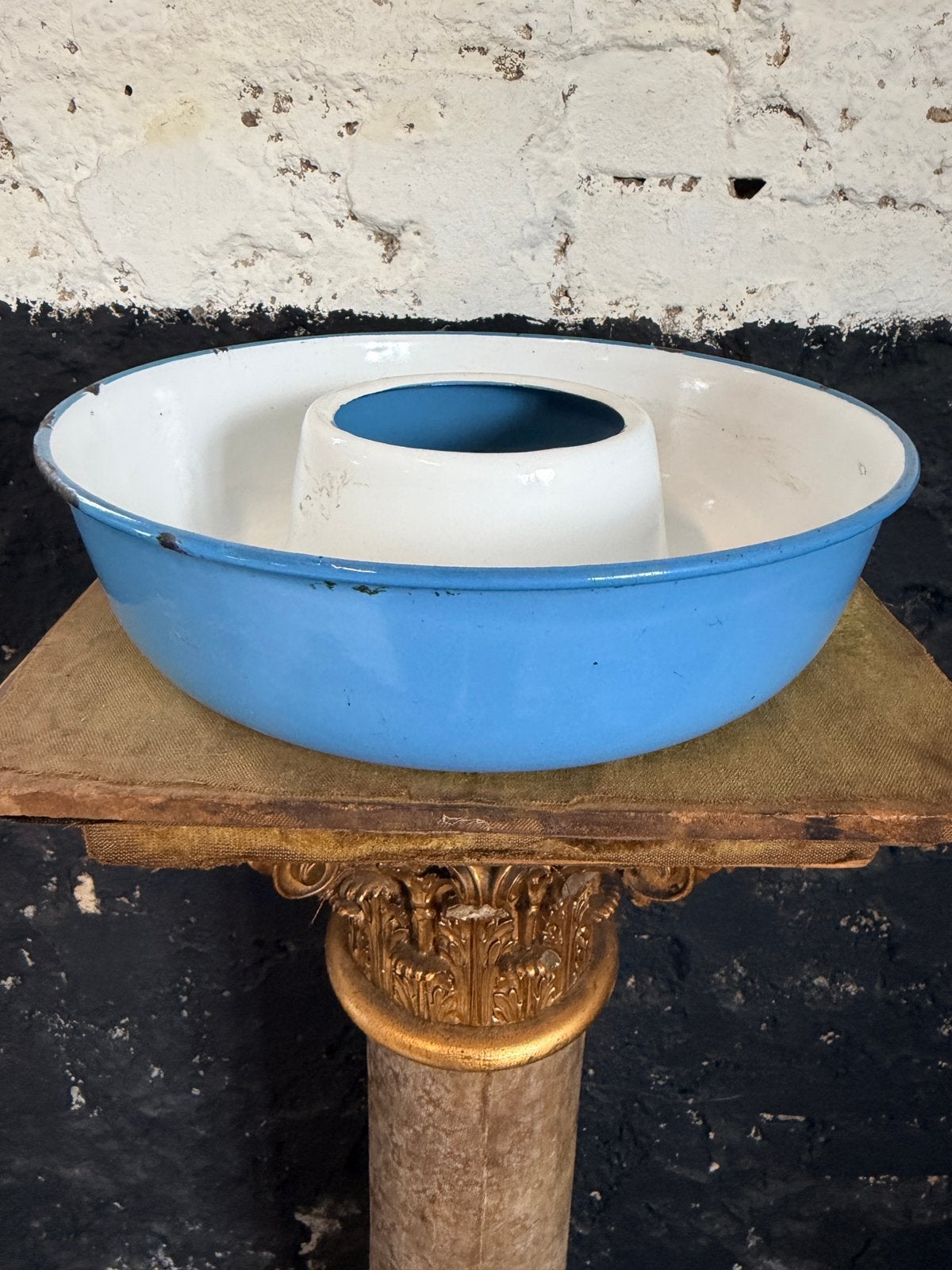 Vintage antieke emaille tulband vorm blauw wit Denemarken, Ophalen of Verzenden