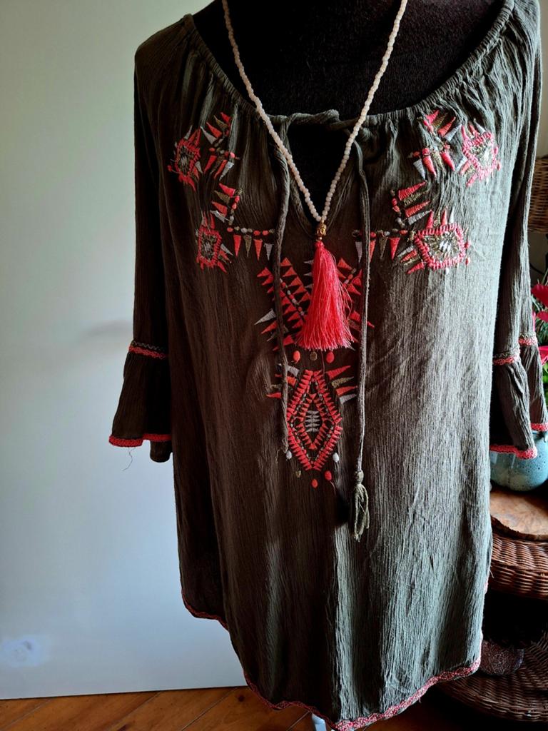 Tuniek ibiza boho style maat m l groen, Ophalen of Verzenden, Zo goed als nieuw, Maat 42/44 (L), Groen