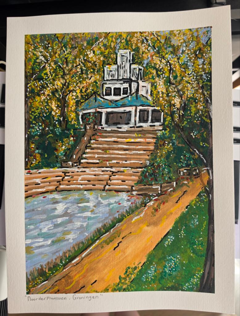 Schilderij Noorderplantsoen Groningen - Origineel Kunstwerk, Ophalen of Verzenden
