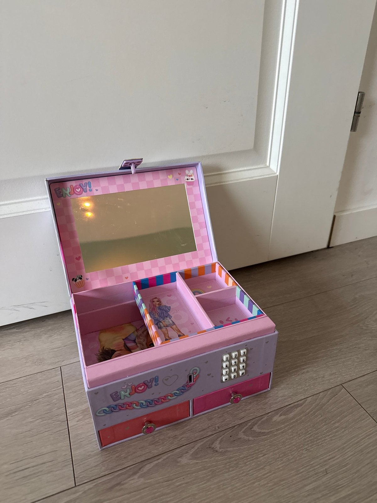 TopModel sieradendoos met code en spiegel, Ophalen of Verzenden, Gebruikt, Paars, Met slot