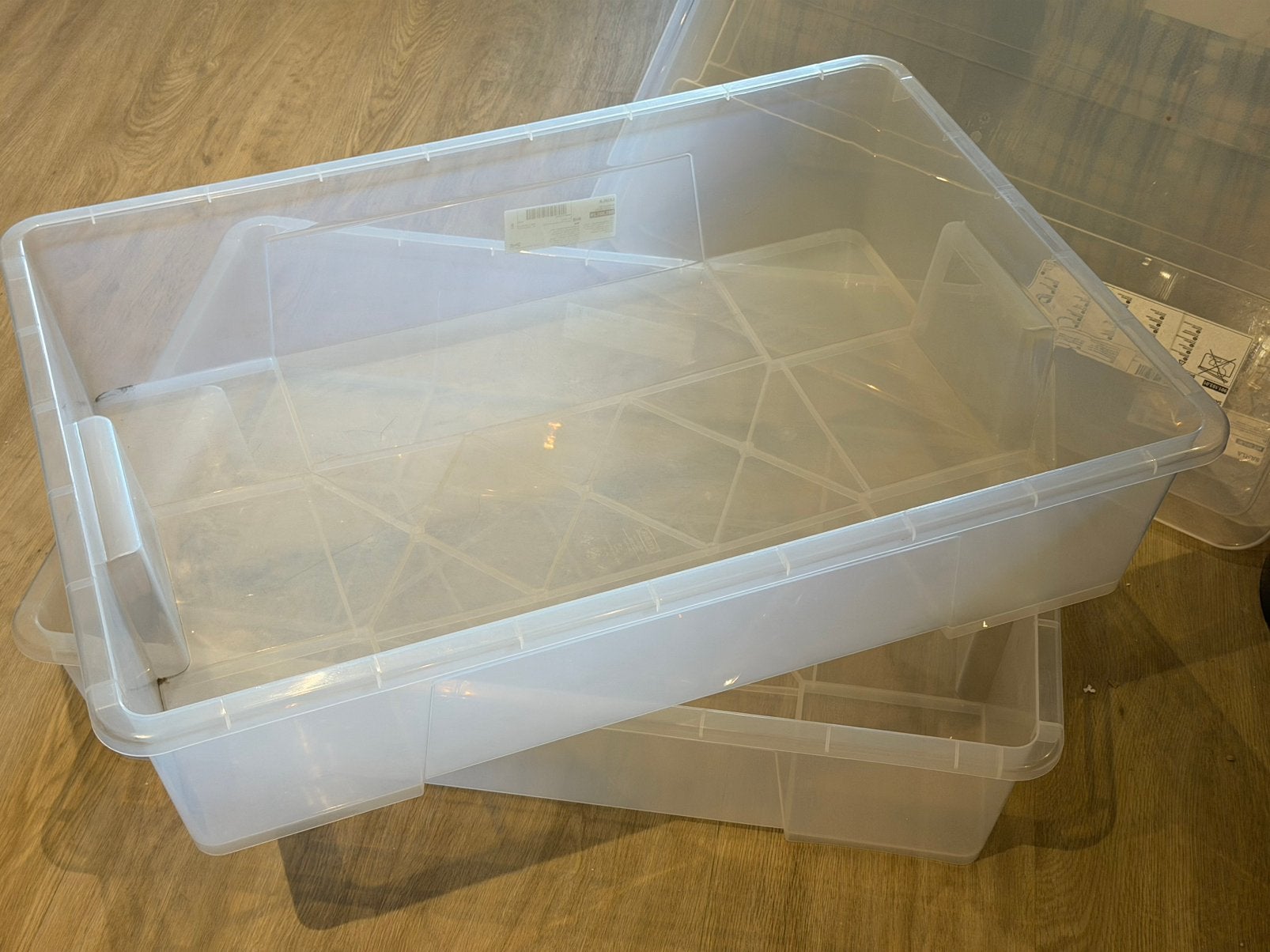 3x IKEA SAMLA opbergbox met deksel 55L – transparant, Ophalen, Zo goed als nieuw, Minder dan 40 cm, Minder dan 35 cm