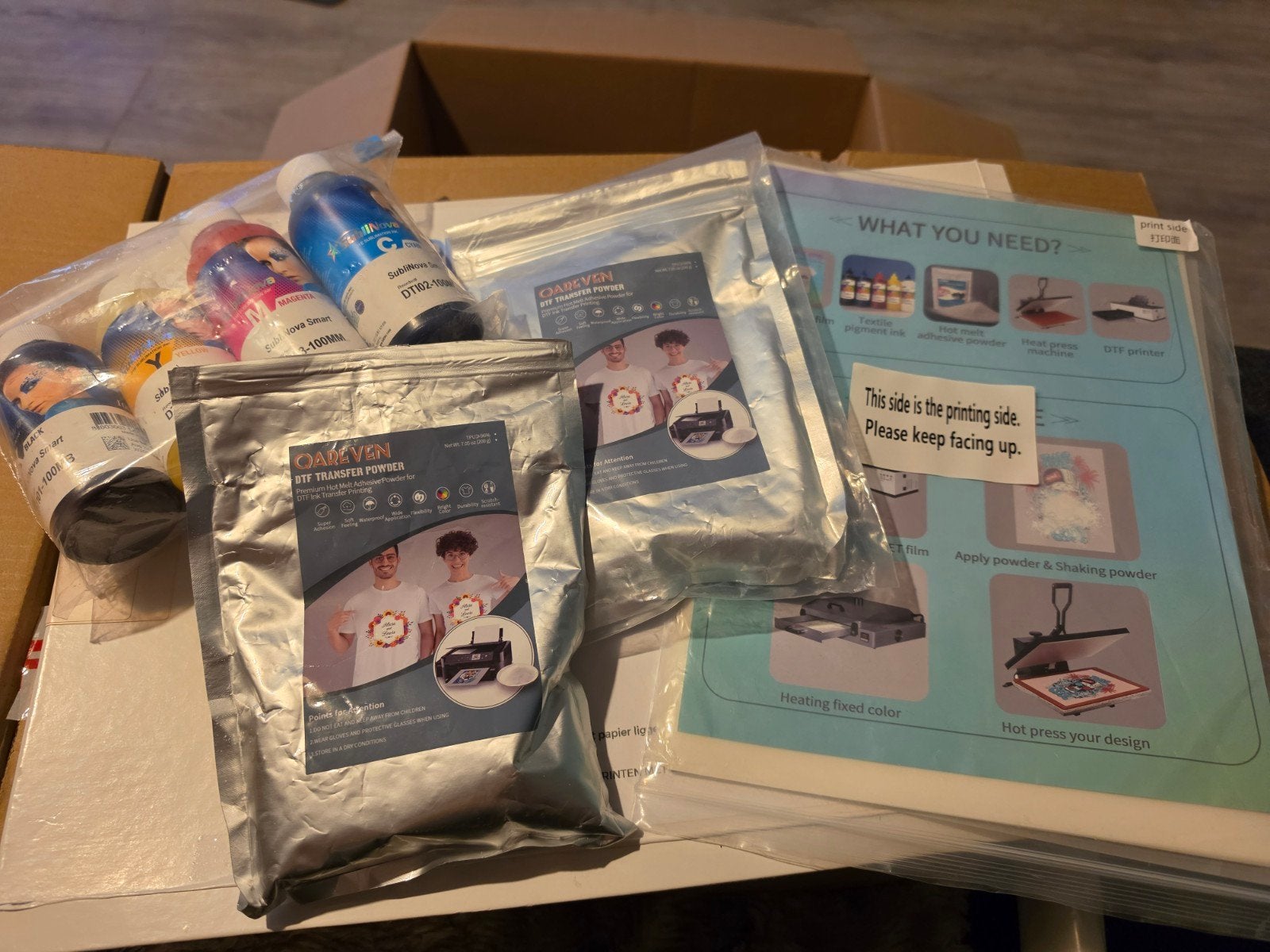 DTF pakket: papier, inkt en poeder, Overige thema's, Geschikt voor stof, Meerkleurig, Ophalen of Verzenden