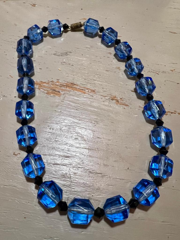 Vintage antieke blauw glaskralen art Deco jugendstil ketting, Sieraden, Tassen en Uiterlijk, Antieke sieraden, Ophalen of Verzenden