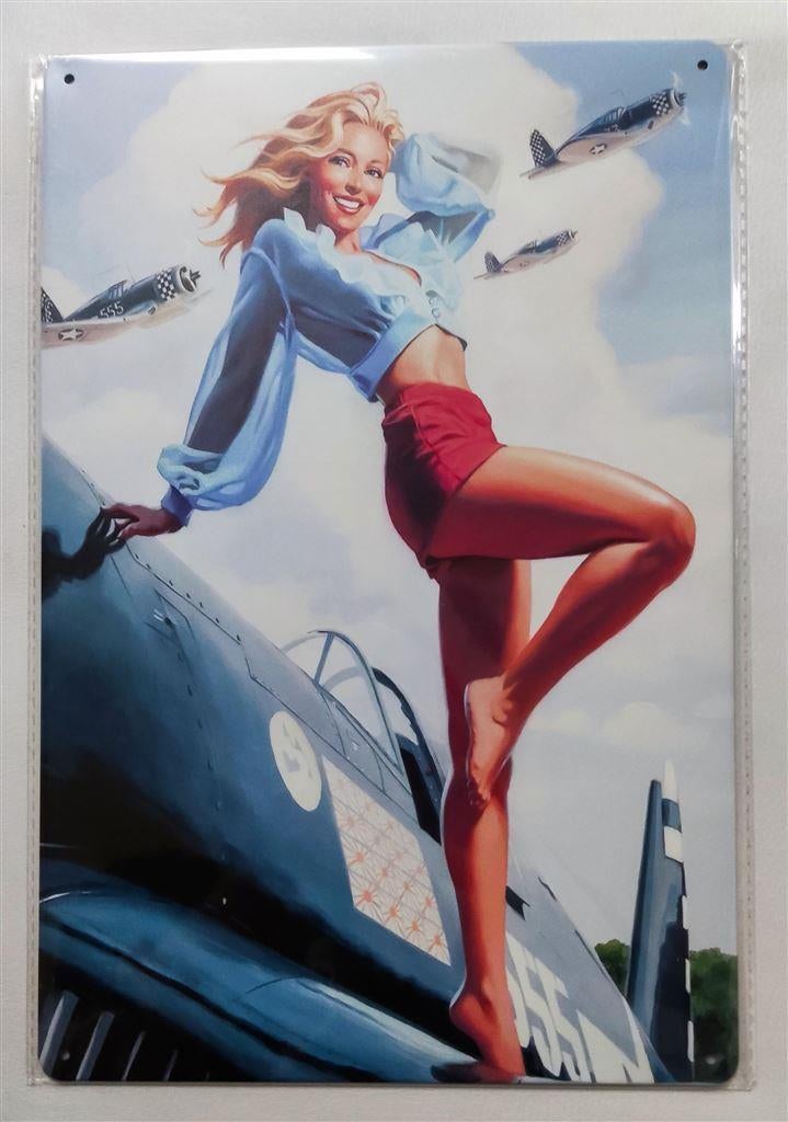 Retro Leger Sexy Airforce Pin up metalen wandbord vliegtuig, Ophalen of Verzenden, Landmacht, Nederland, Foto of Poster