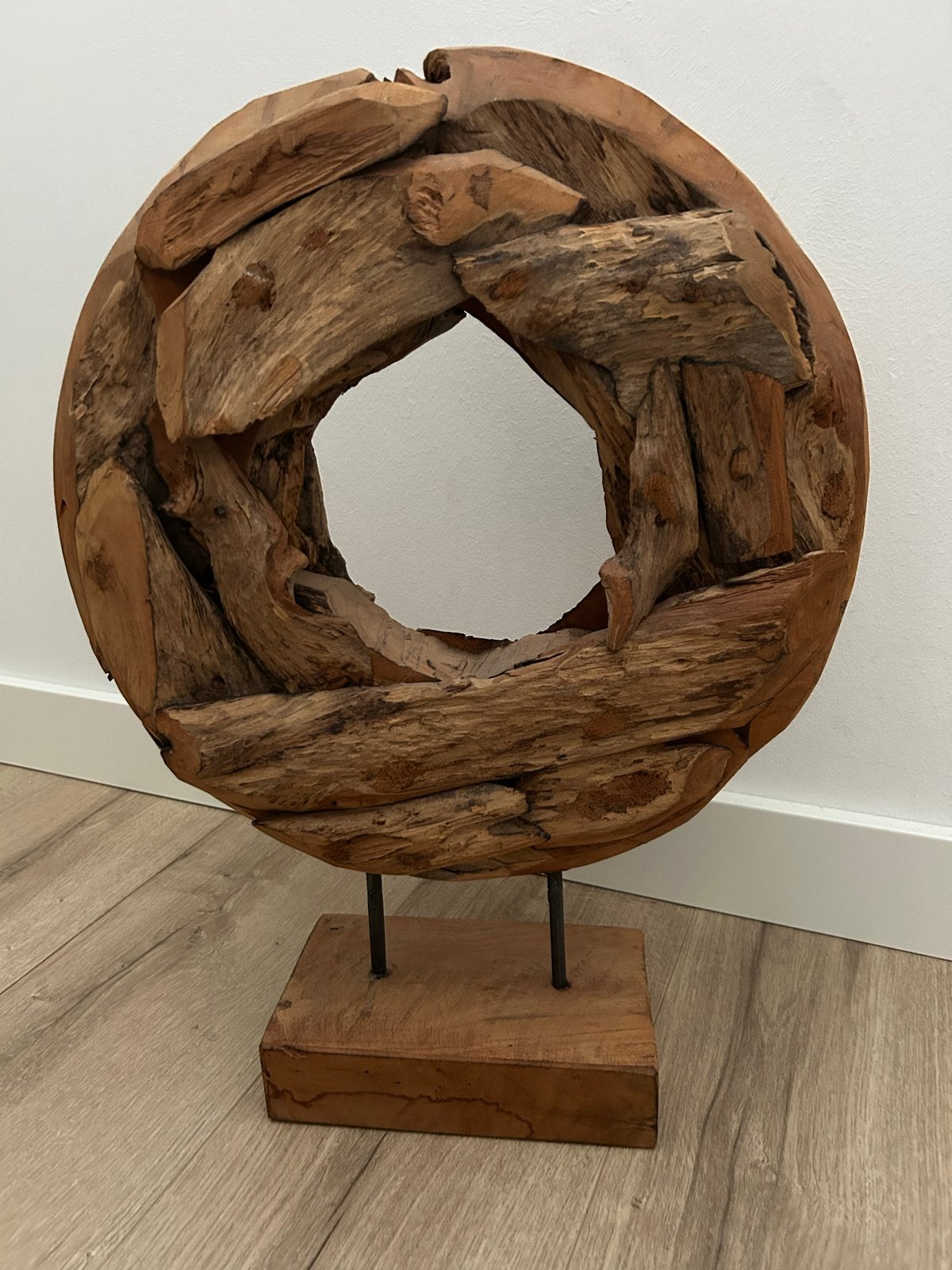 Houten Sculptuur op Sokkel - deko interieur, Ophalen, Zo goed als nieuw, Bruin, Hout